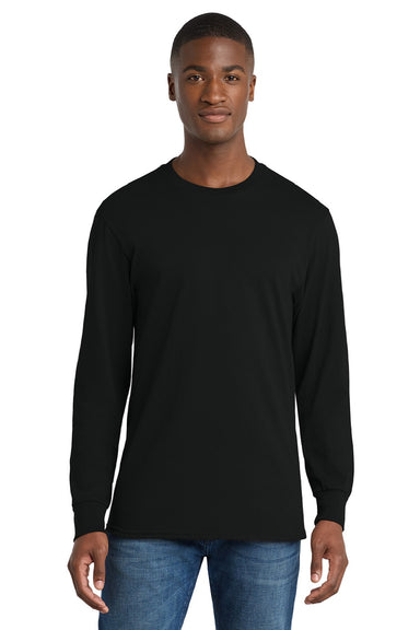 Port & Company PC54LS Mens Core Long Sleeve Crewneck T-Shirt Jet Black Model Front