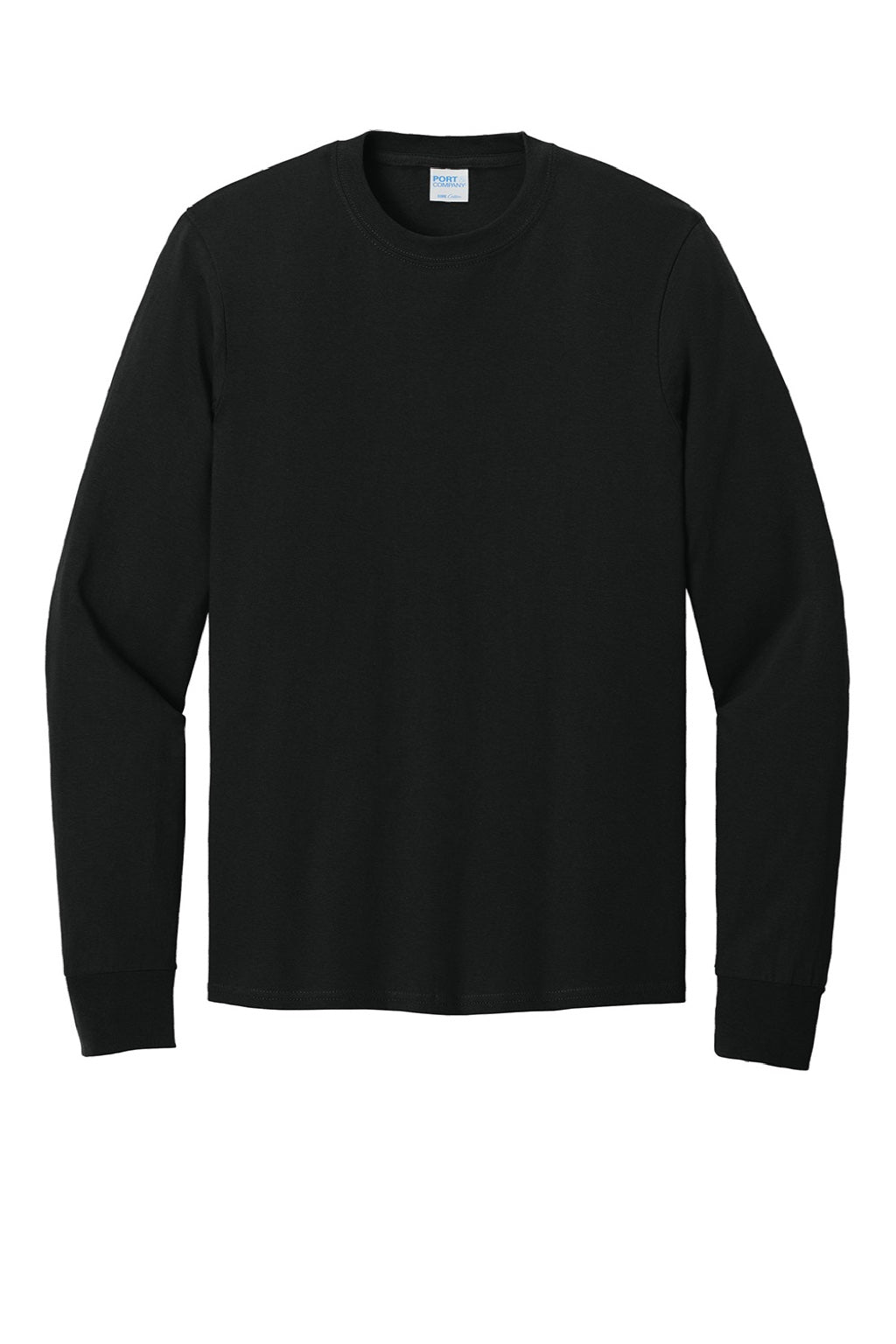 Port & Company PC54LS Mens Core Long Sleeve Crewneck T-Shirt Jet Black Flat Front