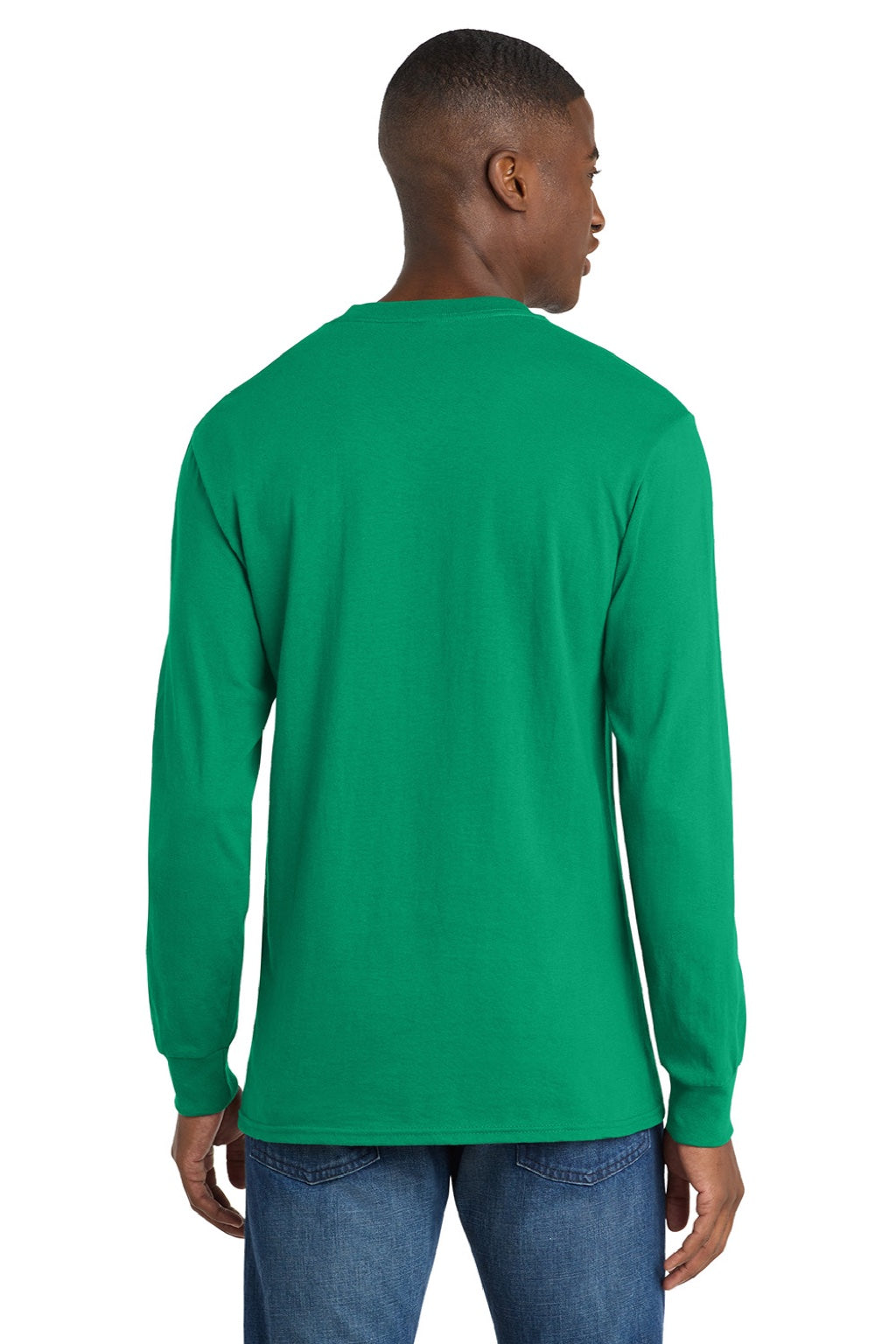 Port & Company PC54LS Mens Core Long Sleeve Crewneck T-Shirt Kelly Green Model Back