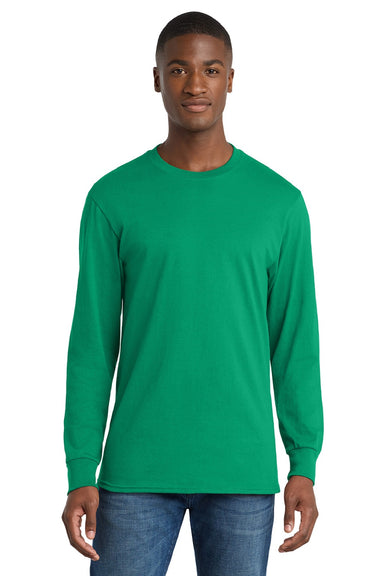 Port & Company PC54LS Mens Core Long Sleeve Crewneck T-Shirt Kelly Green Model Front