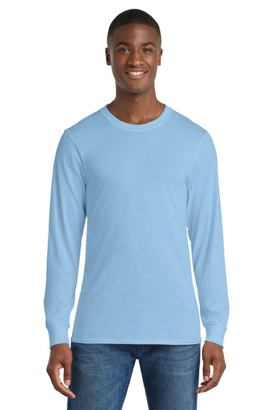 Port & Company PC54LS Mens Core Long Sleeve Crewneck T-Shirt Light Blue Model Front