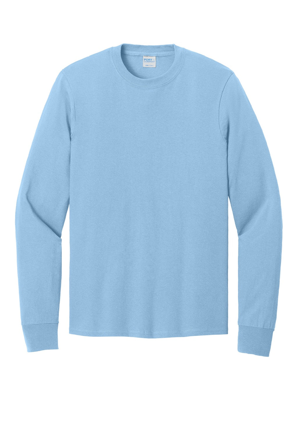 Port & Company PC54LS Mens Core Long Sleeve Crewneck T-Shirt Light Blue Flat Front