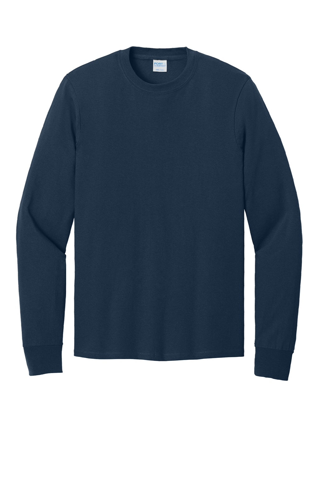 Port & Company PC54LS Mens Core Long Sleeve Crewneck T-Shirt Navy Blue Flat Front