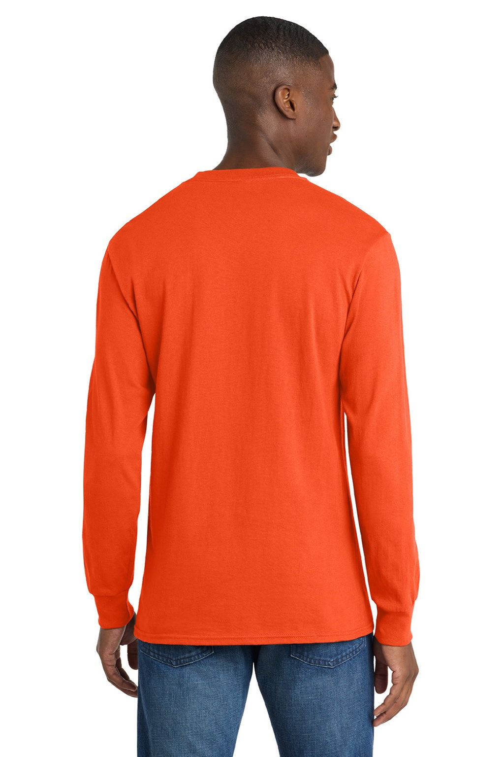 Port & Company PC54LS Mens Core Long Sleeve Crewneck T-Shirt Orange Model Back