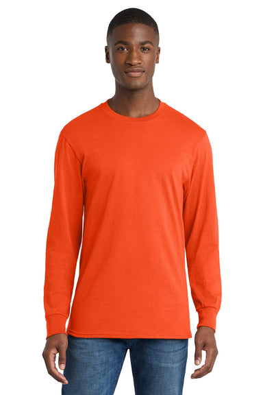 Port & Company PC54LS Mens Core Long Sleeve Crewneck T-Shirt Orange Model Front