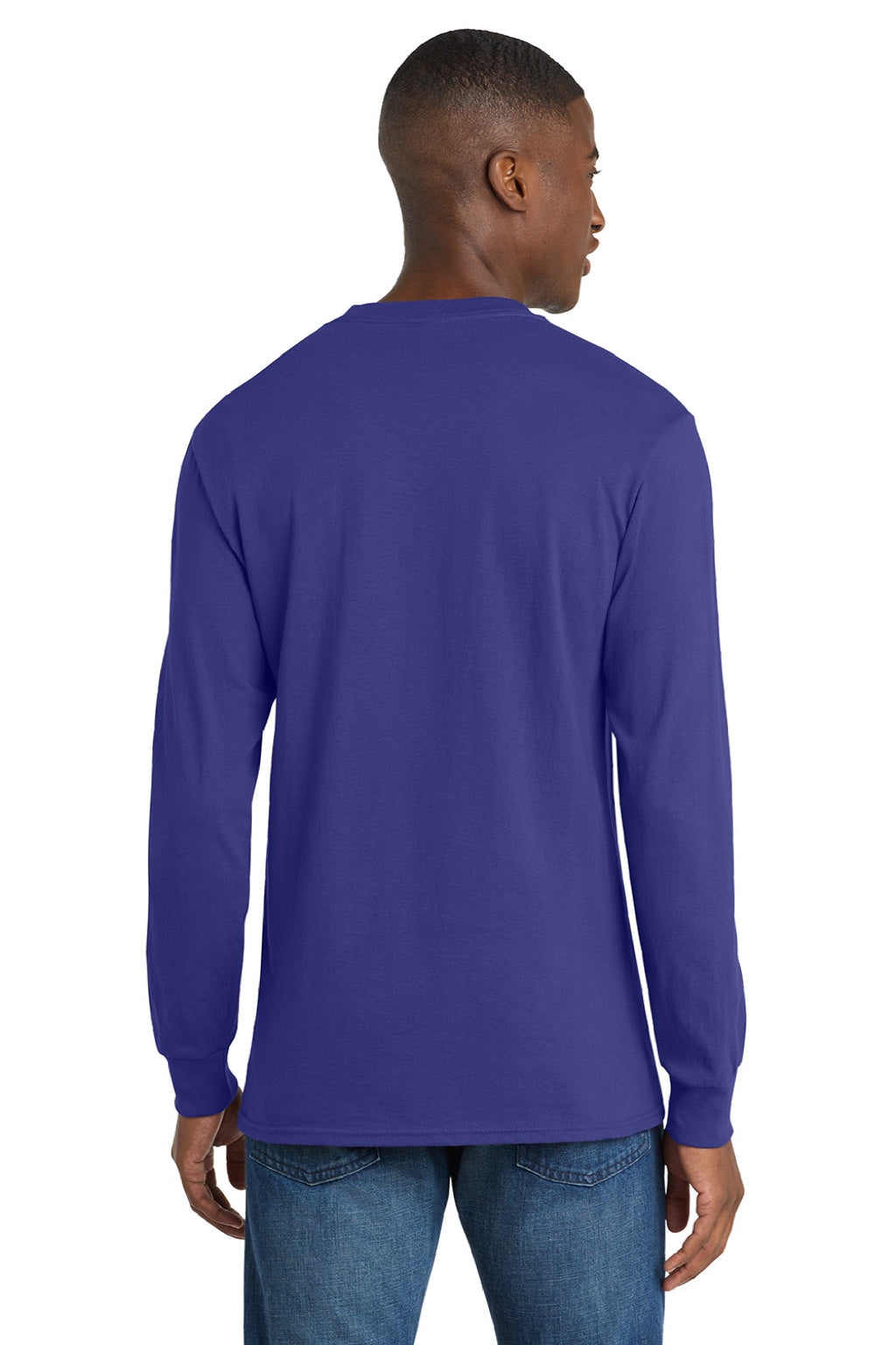 Port & Company PC54LS Mens Core Long Sleeve Crewneck T-Shirt Purple Model Back