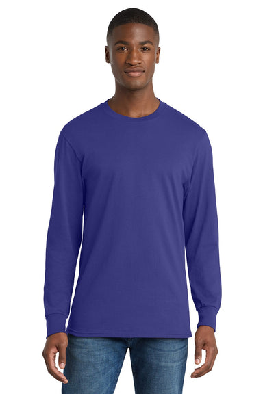Port & Company PC54LS Mens Core Long Sleeve Crewneck T-Shirt Purple Model Front