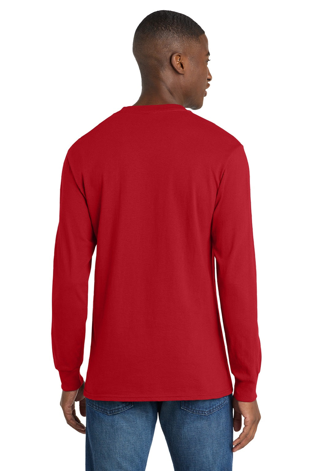Port & Company PC54LS Mens Core Long Sleeve Crewneck T-Shirt Red Model Back
