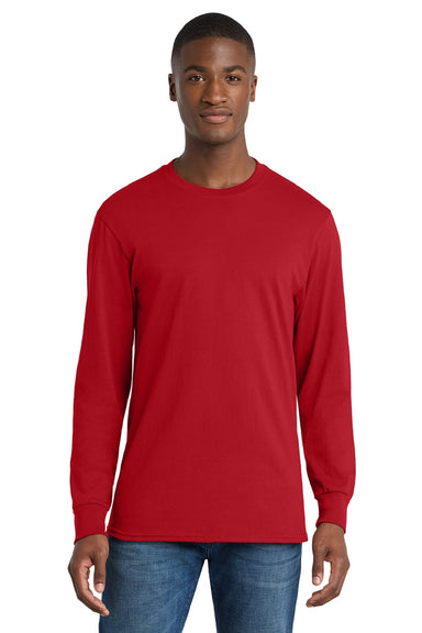 Port & Company PC54LS Mens Core Long Sleeve Crewneck T-Shirt Red Model Front