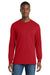 Port & Company PC54LS Mens Core Long Sleeve Crewneck T-Shirt Red Model Front