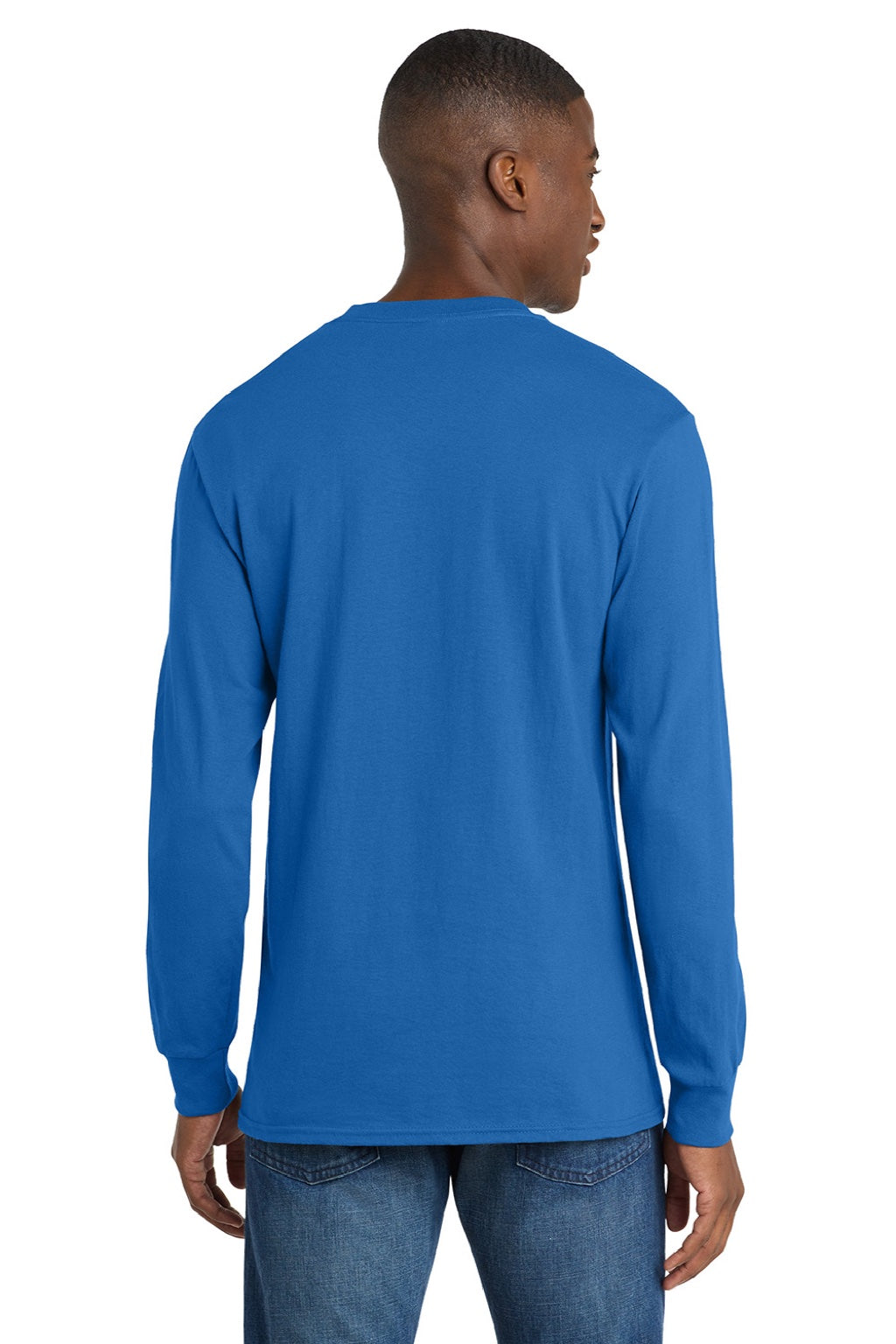 Port & Company PC54LS Mens Core Long Sleeve Crewneck T-Shirt Royal Blue Model Back