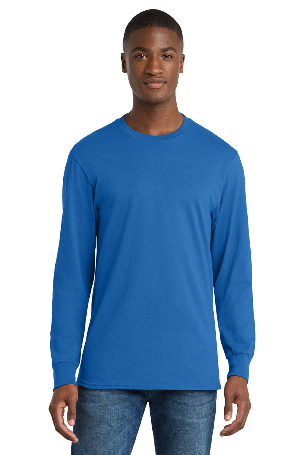 Port & Company PC54LS Mens Core Long Sleeve Crewneck T-Shirt Royal Blue Model Front
