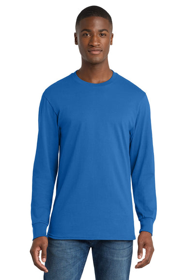 Port & Company PC54LS Mens Core Long Sleeve Crewneck T-Shirt Royal Blue Model Front