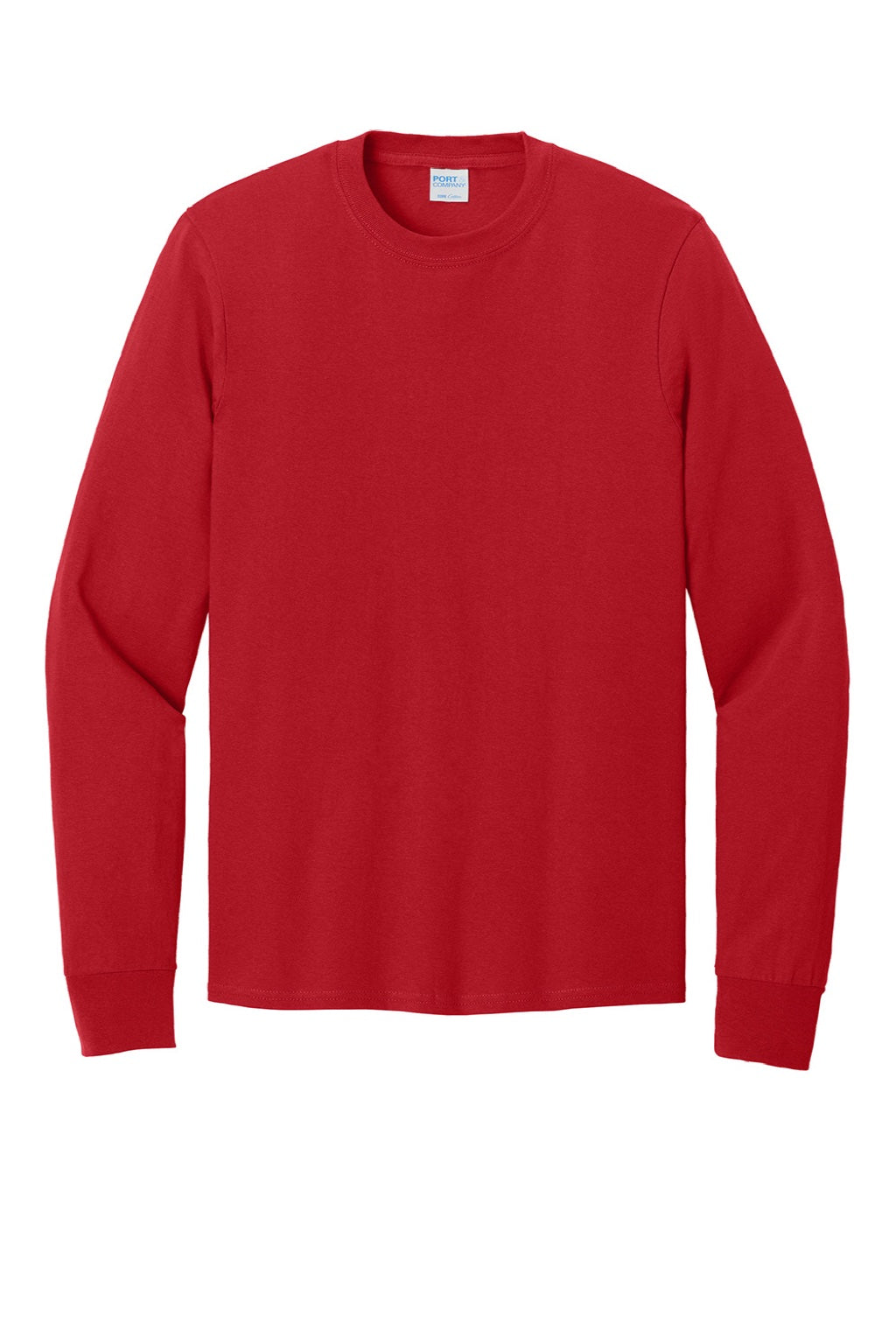 Port & Company PC54LS Mens Core Long Sleeve Crewneck T-Shirt Red Flat Front