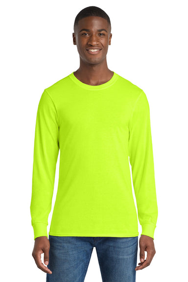 Port & Company PC54LS Mens Core Long Sleeve Crewneck T-Shirt Safety Green Model Front