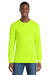 Port & Company PC54LS Mens Core Long Sleeve Crewneck T-Shirt Safety Green Model Front