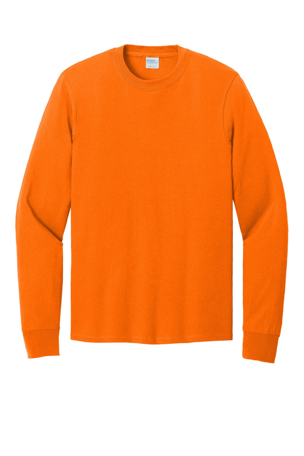 Port & Company PC54LS Mens Core Long Sleeve Crewneck T-Shirt Safety Orange Flat Front