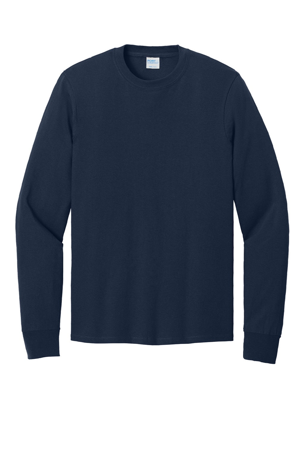Port & Company PC54LS Mens Core Long Sleeve Crewneck T-Shirt True Navy Blue Flat Front