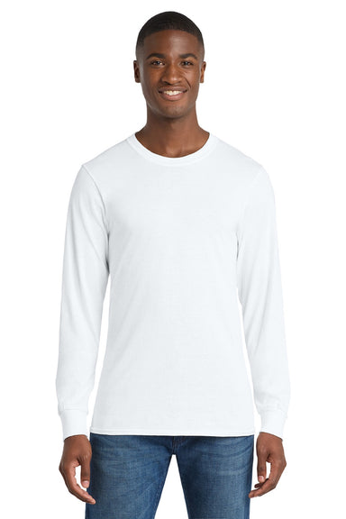 Port & Company PC54LS Mens Core Long Sleeve Crewneck T-Shirt White Model Front
