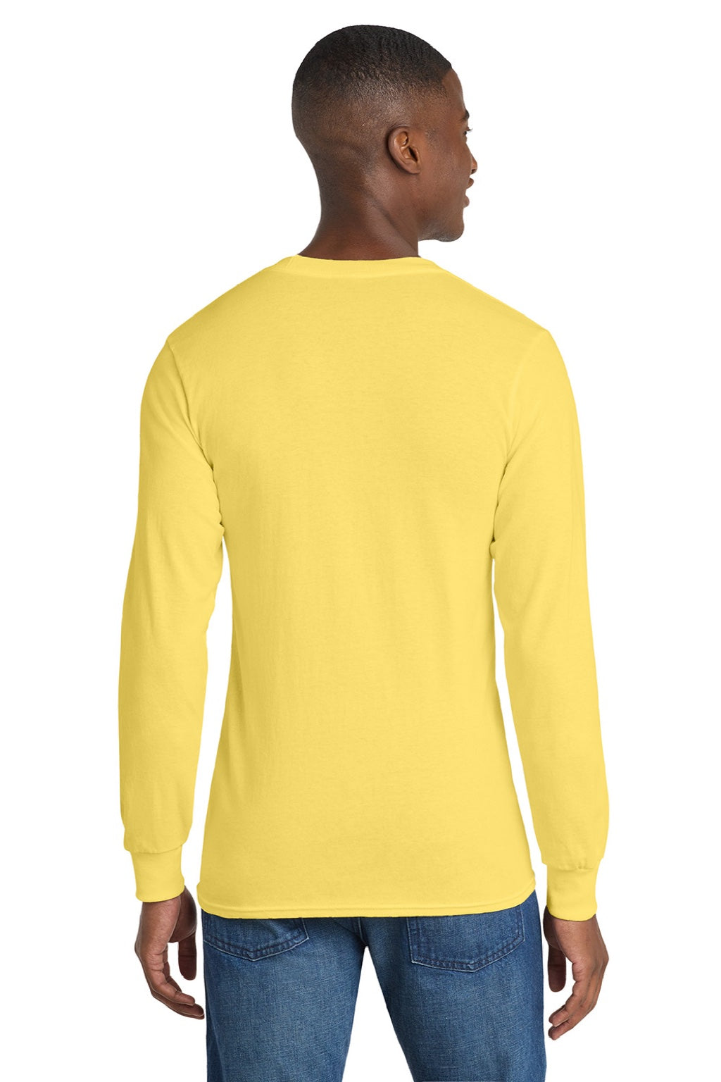 Port & Company PC54LS Mens Core Long Sleeve Crewneck T-Shirt Yellow Model Back
