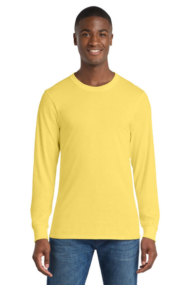 Port & Company PC54LS Mens Core Long Sleeve Crewneck T-Shirt Yellow Model Front