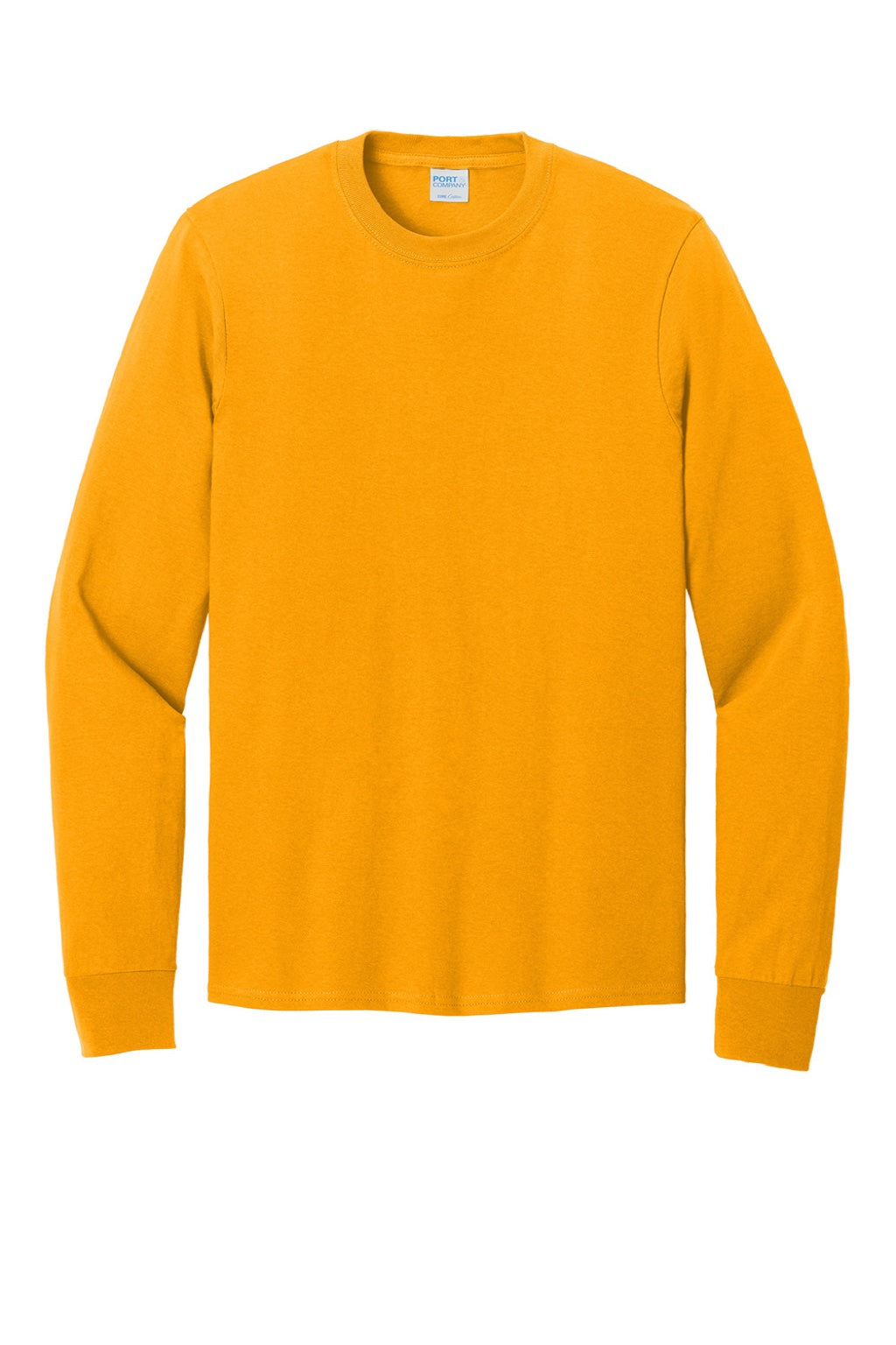 Port & Company PC54LS Mens Core Long Sleeve Crewneck T-Shirt Gold Flat Front