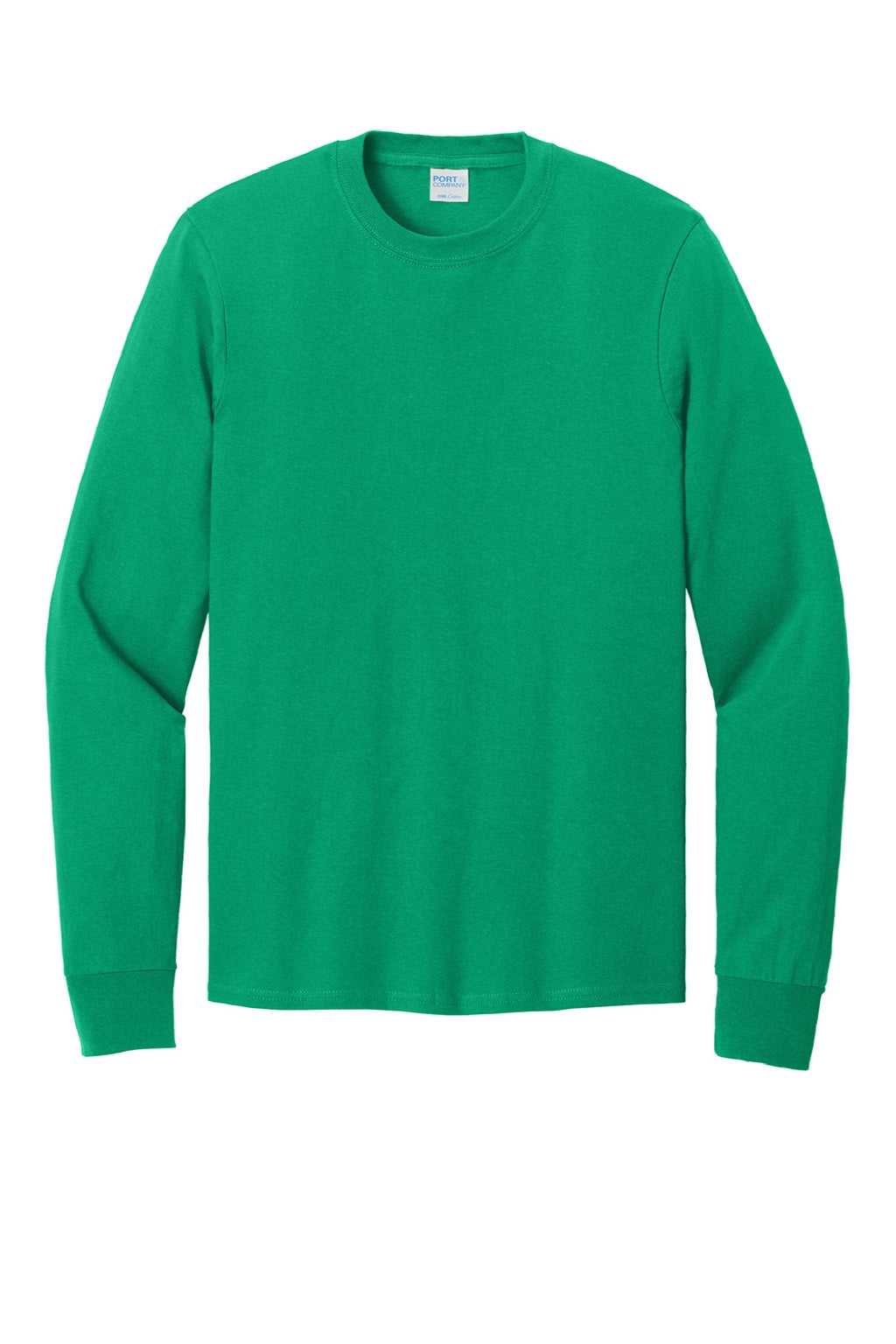 Port & Company PC54LS Mens Core Long Sleeve Crewneck T-Shirt Kelly Green Flat Front