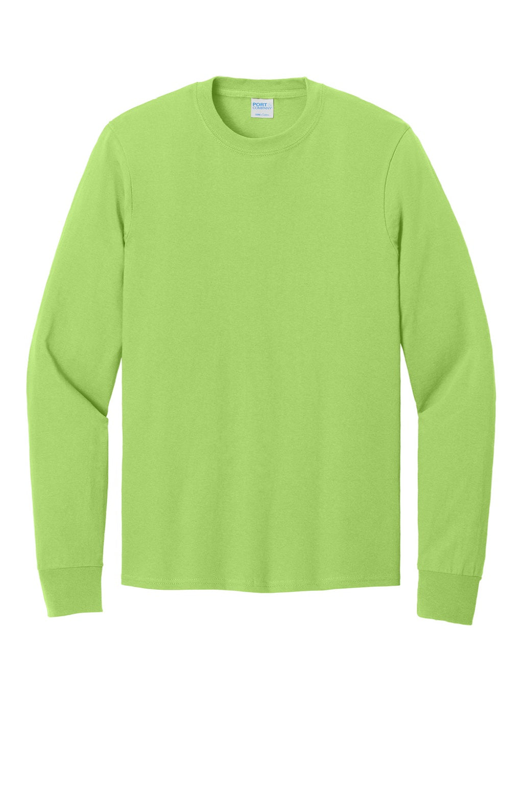 Port & Company PC54LS Mens Core Long Sleeve Crewneck T-Shirt Lime Green Flat Front