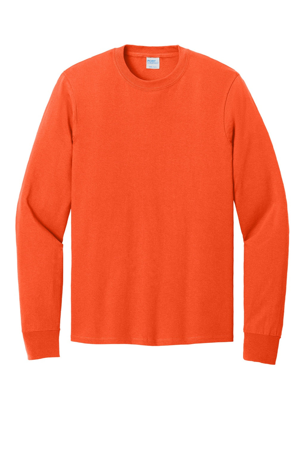 Port & Company PC54LS Mens Core Long Sleeve Crewneck T-Shirt Orange Flat Front