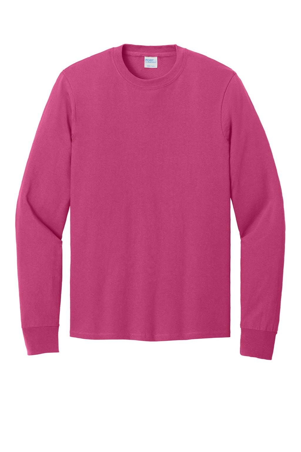 Port & Company PC54LS Mens Core Long Sleeve Crewneck T-Shirt Sangria Pink Flat Front
