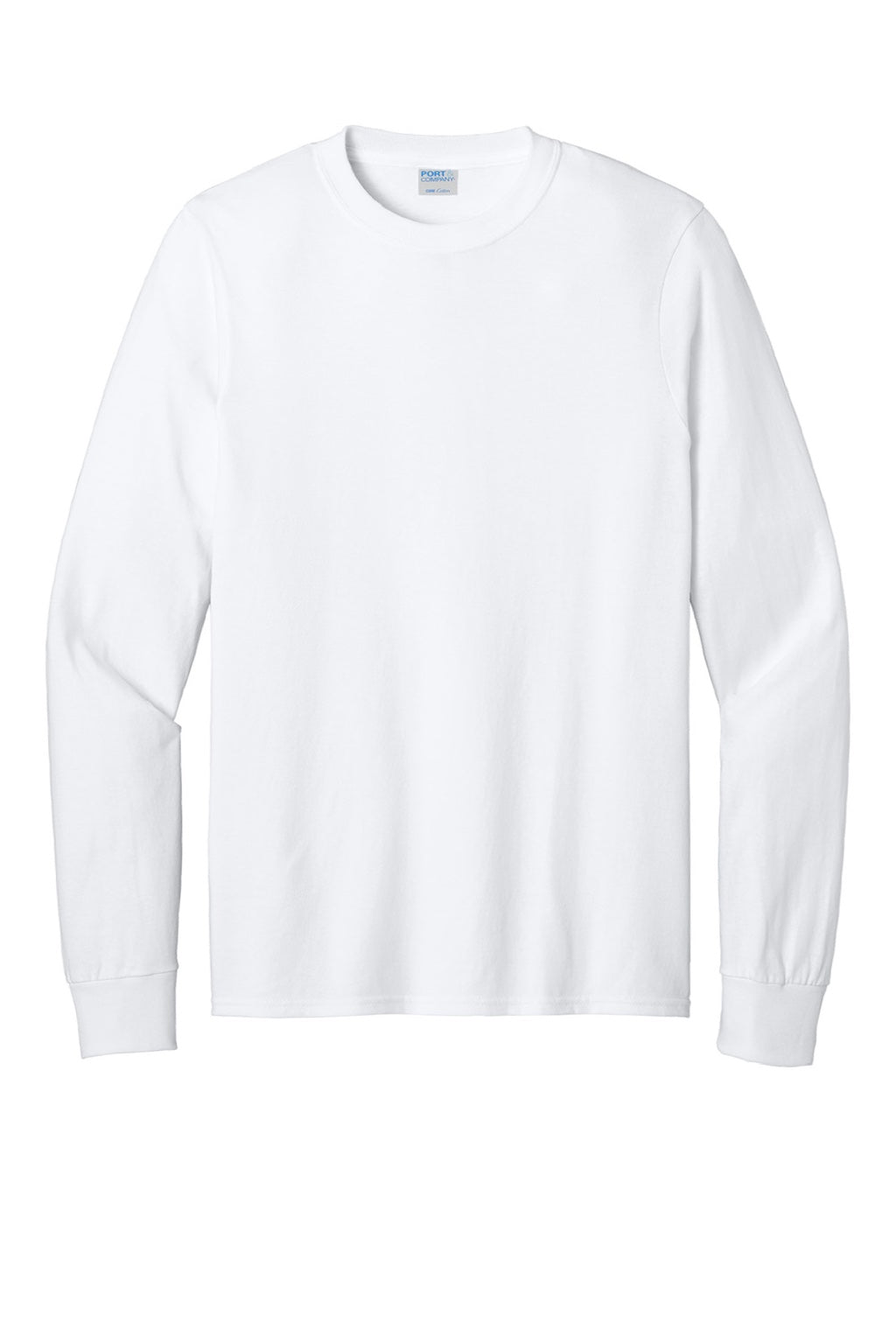 Port & Company PC54LS Mens Core Long Sleeve Crewneck T-Shirt White Flat Front
