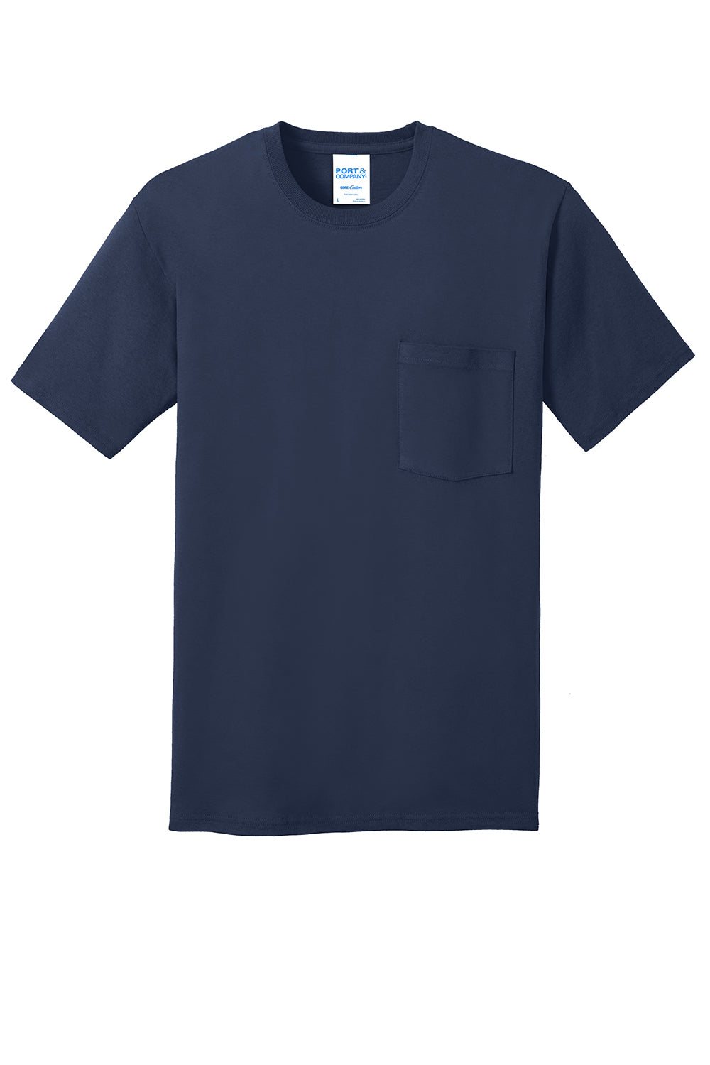 Port & Company PC54P Mens Core Short Sleeve Crewneck T-Shirt w/ Pocket Navy Blue Flat Front