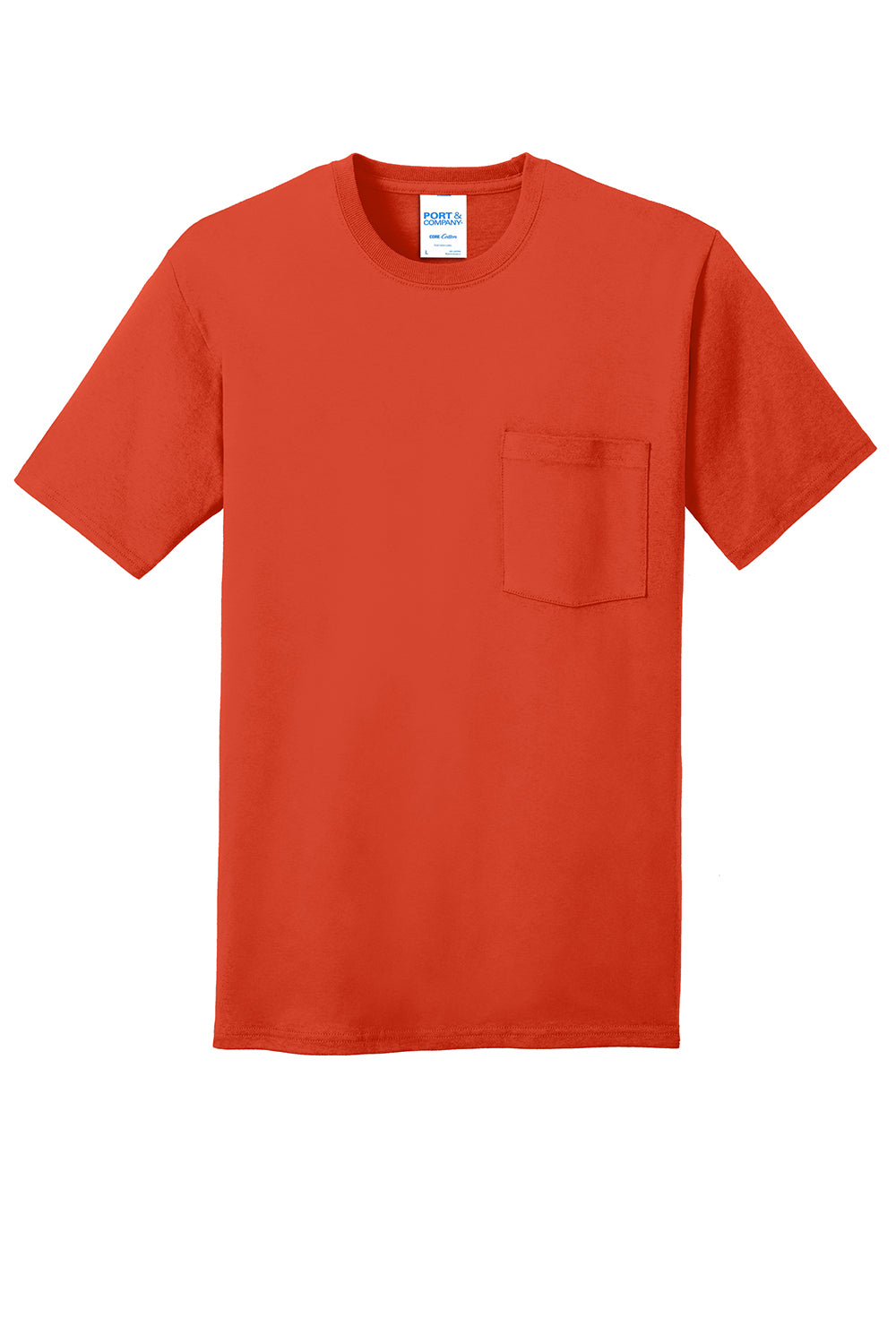 Port & Company PC54P Mens Core Short Sleeve Crewneck T-Shirt w/ Pocket Orange Flat Front