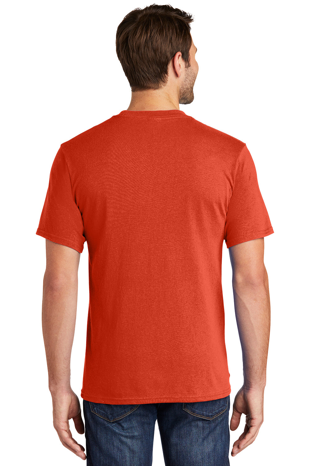 Port & Company PC54P Mens Core Short Sleeve Crewneck T-Shirt w/ Pocket Orange Model Back