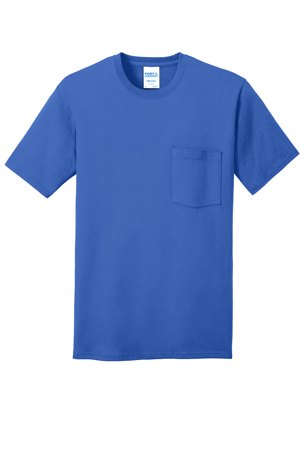 Port & Company PC54P Mens Core Short Sleeve Crewneck T-Shirt w/ Pocket Royal Blue Flat Front