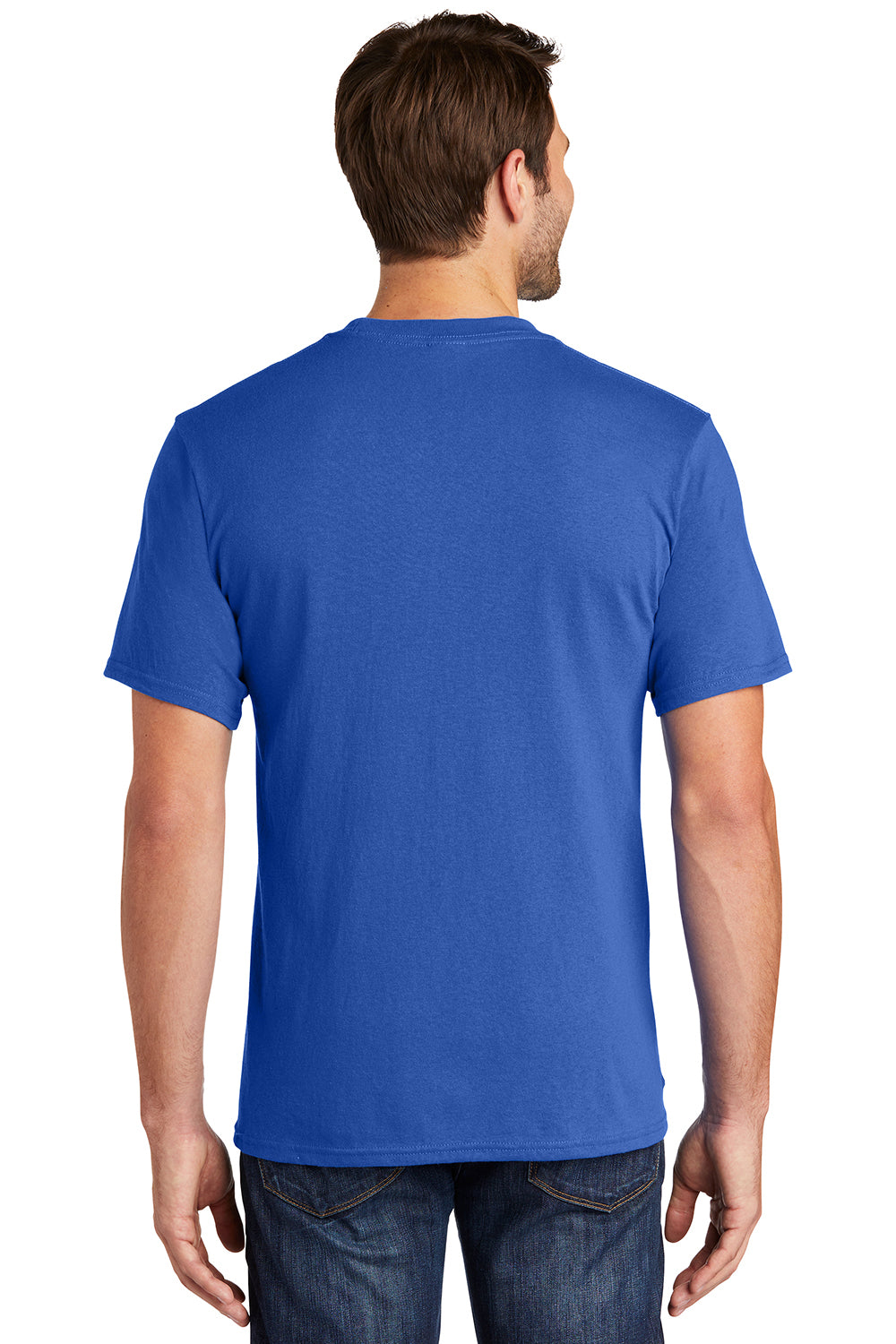 Port & Company PC54P Mens Core Short Sleeve Crewneck T-Shirt w/ Pocket Royal Blue Model Back