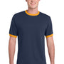 Port & Company Mens Core Ringer Short Sleeve Crewneck T-Shirt - Navy Blue/Gold
