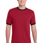 Port & Company Mens Core Ringer Short Sleeve Crewneck T-Shirt - Red/Jet Black
