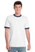 Port & Company PC54R Mens Core Ringer Short Sleeve Crewneck T-Shirt White/Navy Blue Model Front