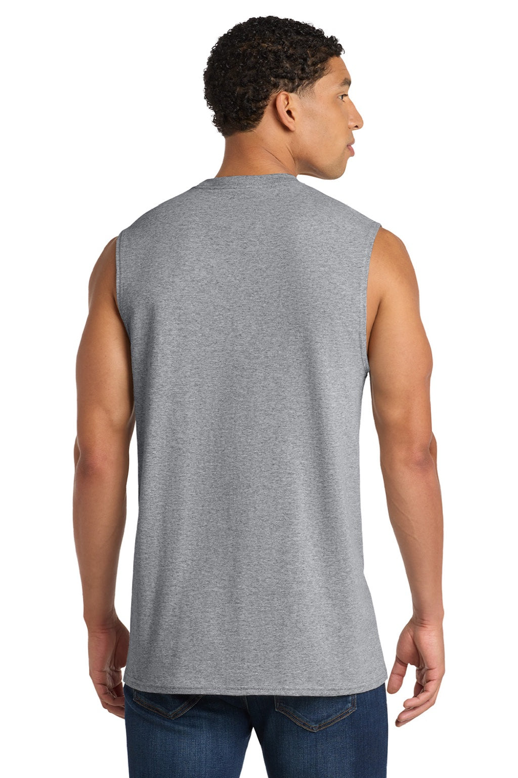Port & Company PC54SL Mens Core Tank Top Heather Grey Model Back