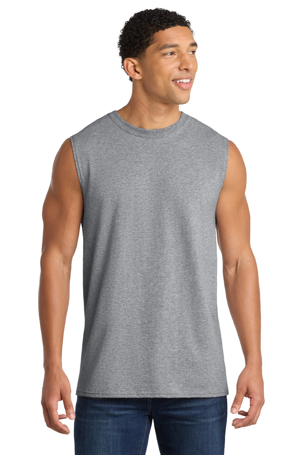 Port & Company PC54SL Mens Core Tank Top Heather Grey Model Front