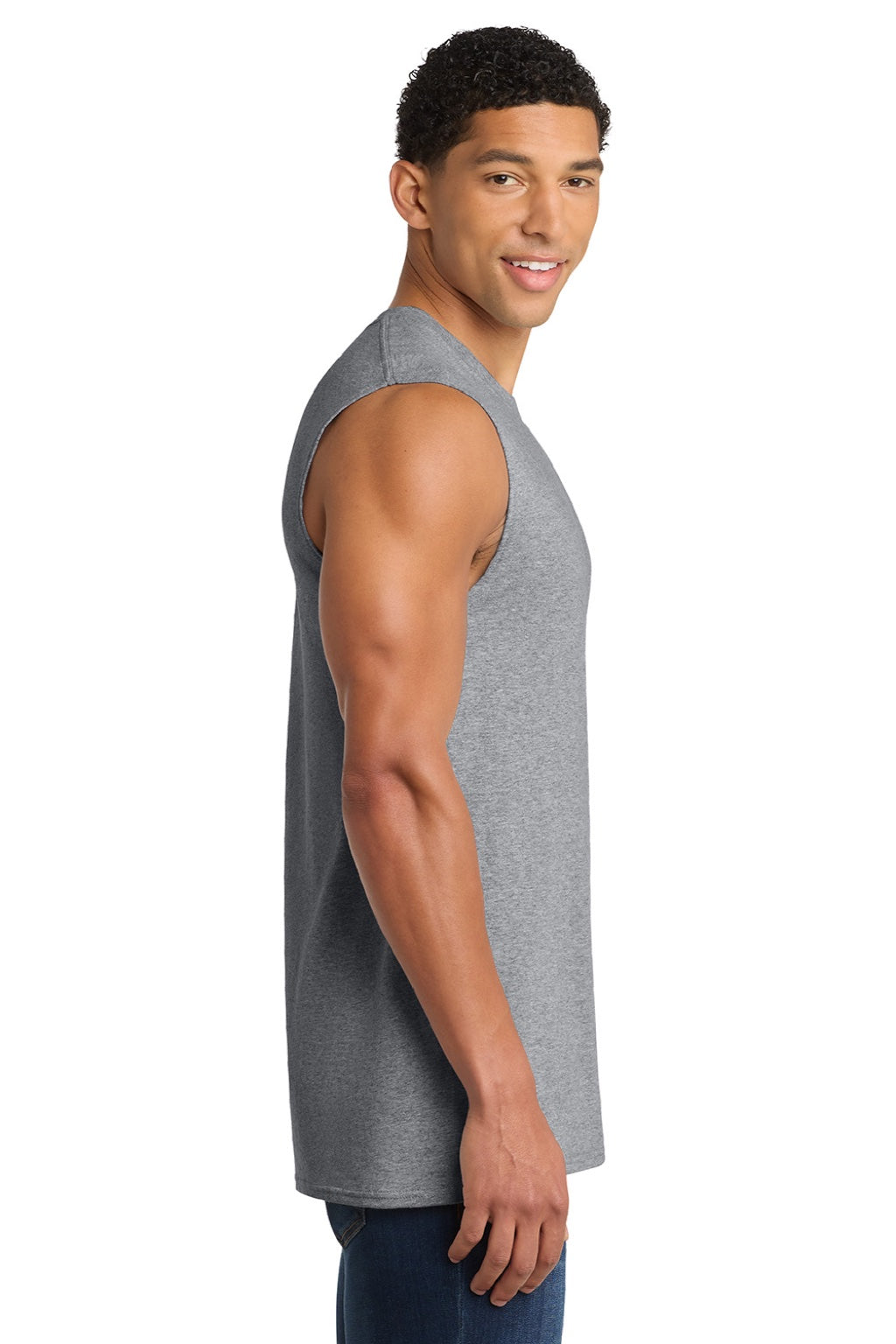 Port & Company PC54SL Mens Core Tank Top Heather Grey Model Side