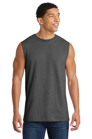 Port & Company PC54SL Mens Core Tank Top Heather Dark Grey Model Front
