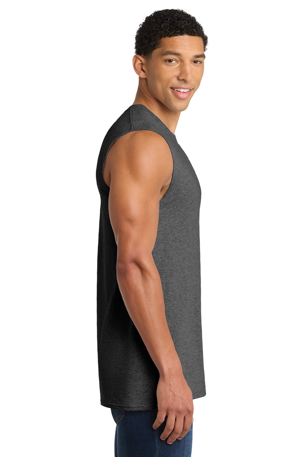 Port & Company PC54SL Mens Core Tank Top Heather Dark Grey Model Side