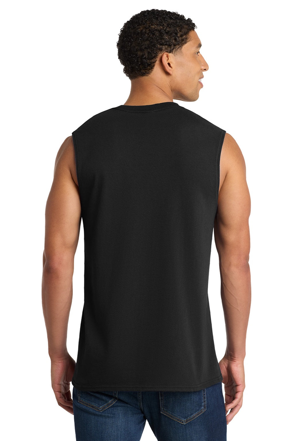 Port & Company PC54SL Mens Core Tank Top Jet Black Model Back