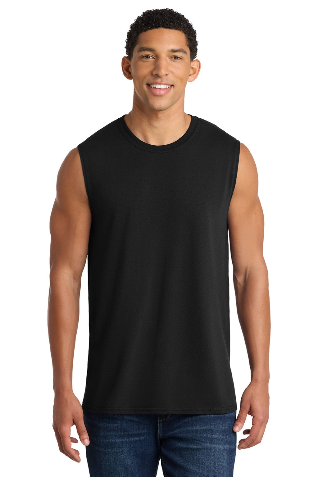 Port & Company PC54SL Mens Core Tank Top Jet Black Model Front