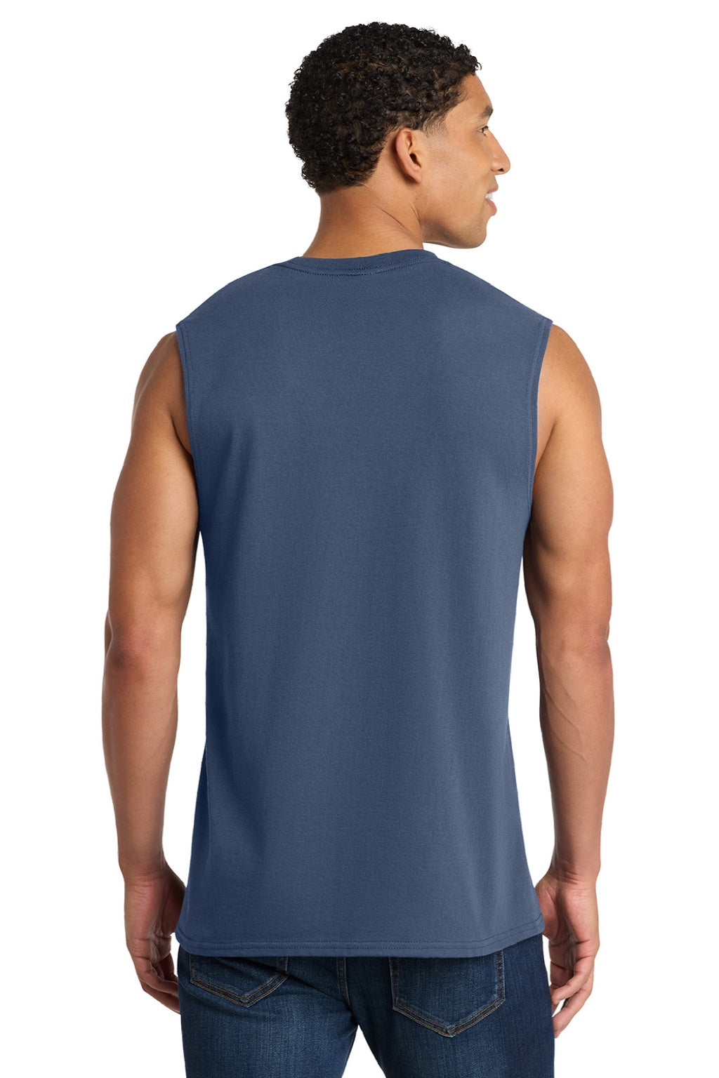 Port & Company PC54SL Mens Core Tank Top Navy Blue Model Back