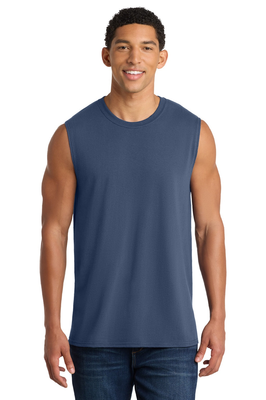 Port & Company PC54SL Mens Core Tank Top Navy Blue Model Front