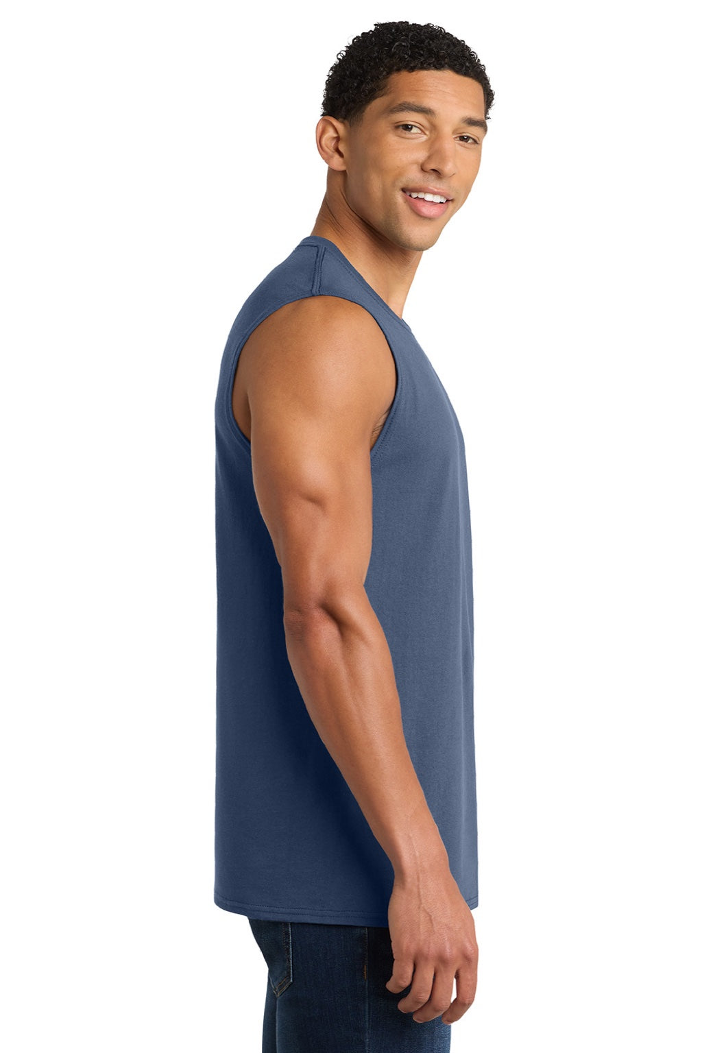 Port & Company PC54SL Mens Core Tank Top Navy Blue Model Side