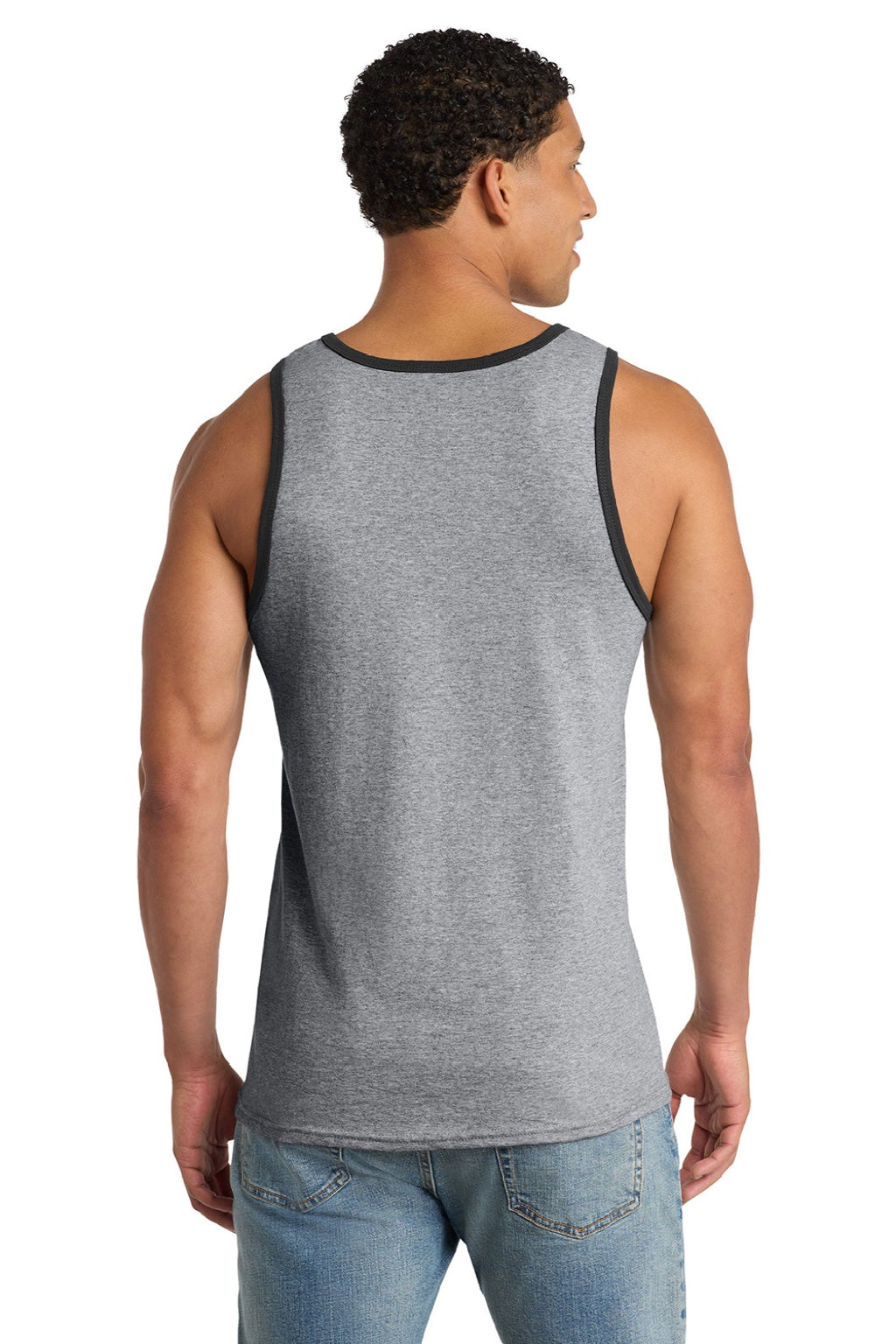 Port & Company PC54TT Mens Core Tank Top Heather Grey/Jet Black Model Back